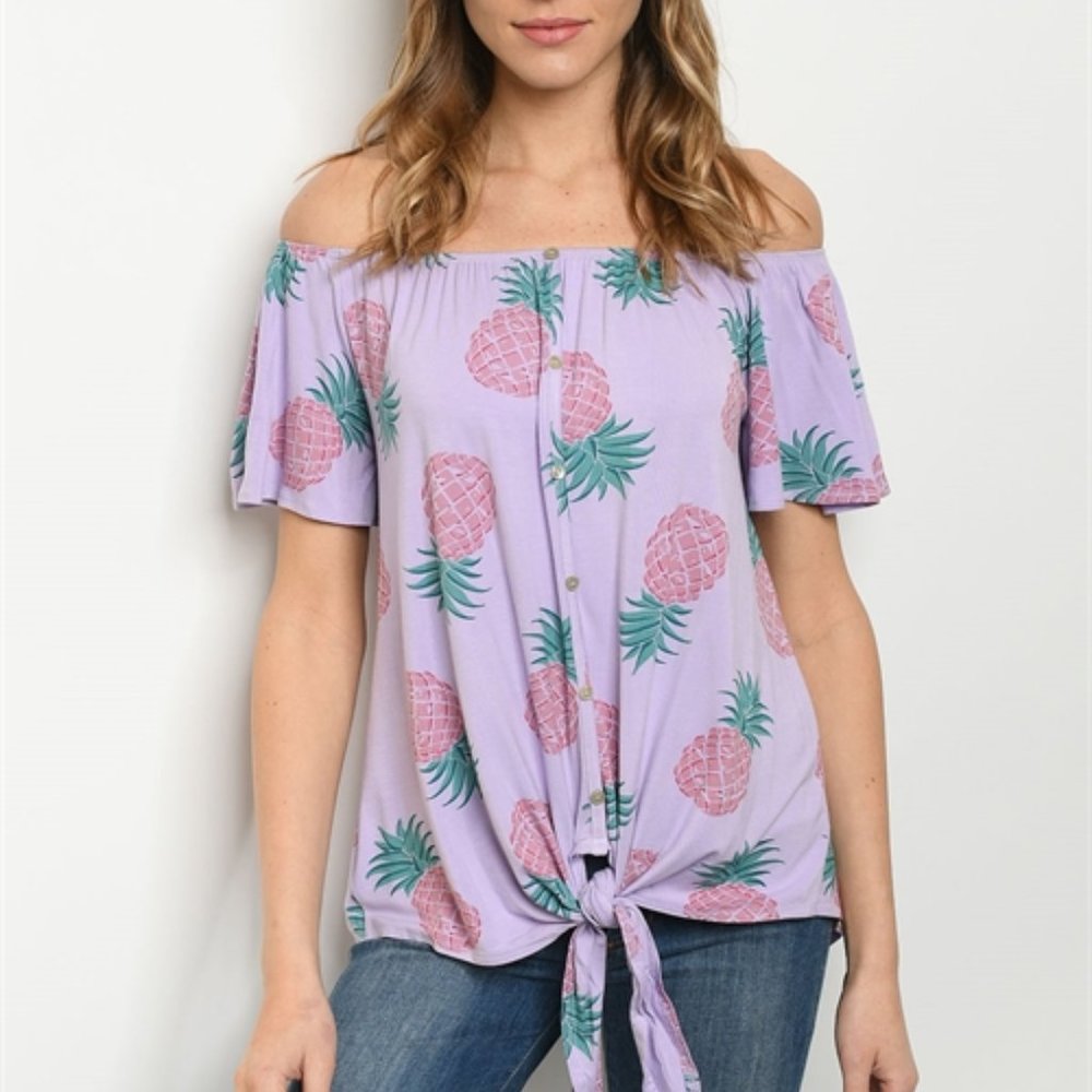 New Junior's Cute Boutique Purple pineapple top